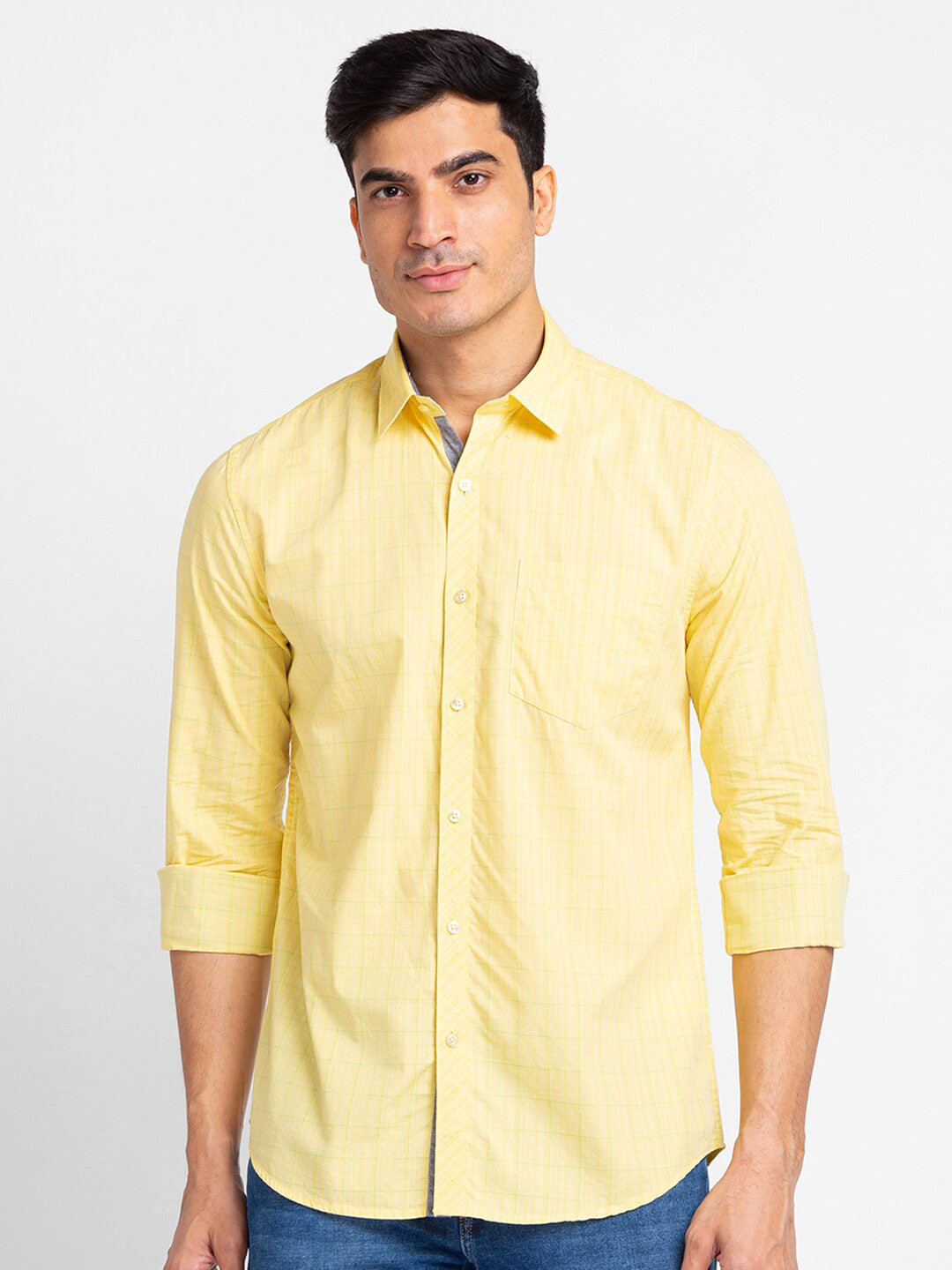 

Globus Men Yellow Checked Cotton Casual Shirt