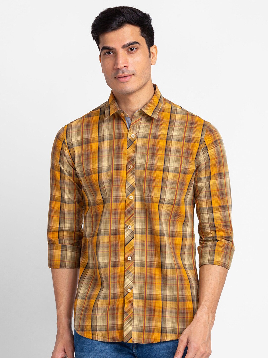 

Globus Men Brown Checked Cotton Casual Shirt
