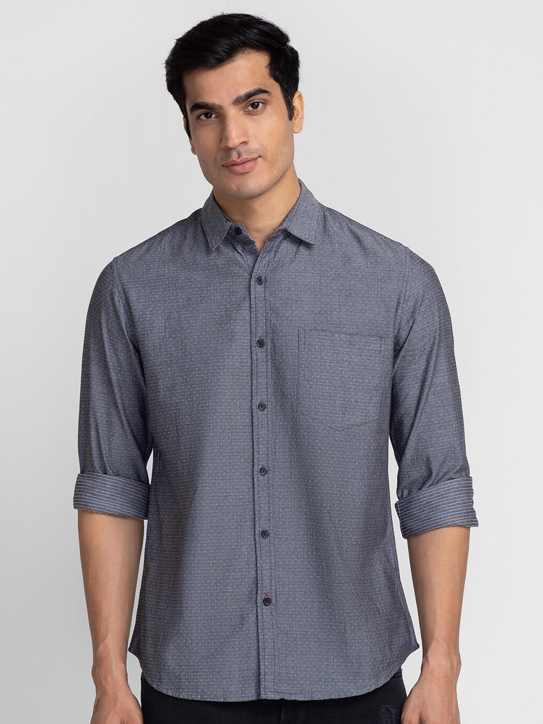 

Globus Men Grey Printed Pure Cotton Casual Shirt