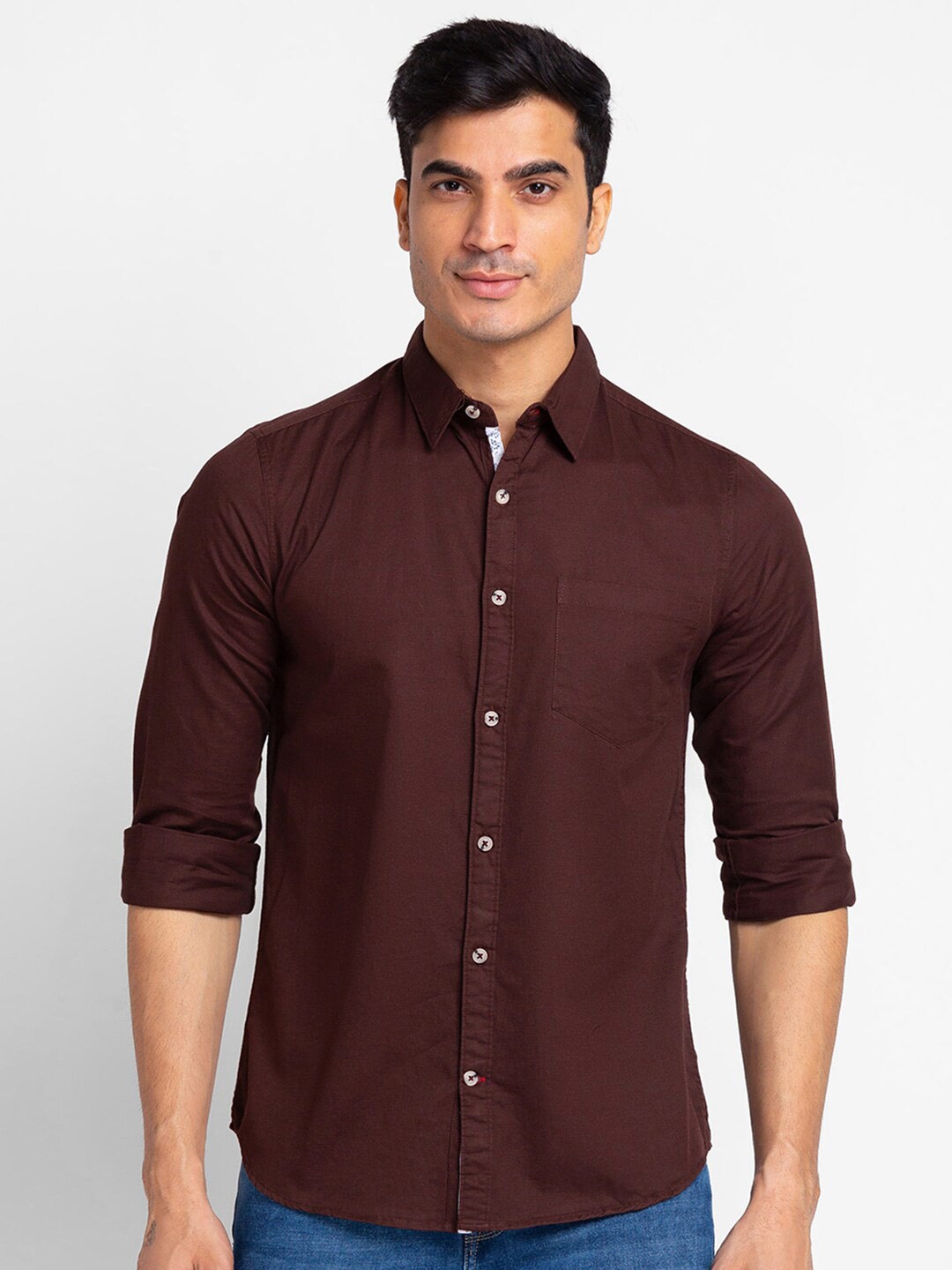 

Globus Men Brown Solid Cotton Casual Shirt