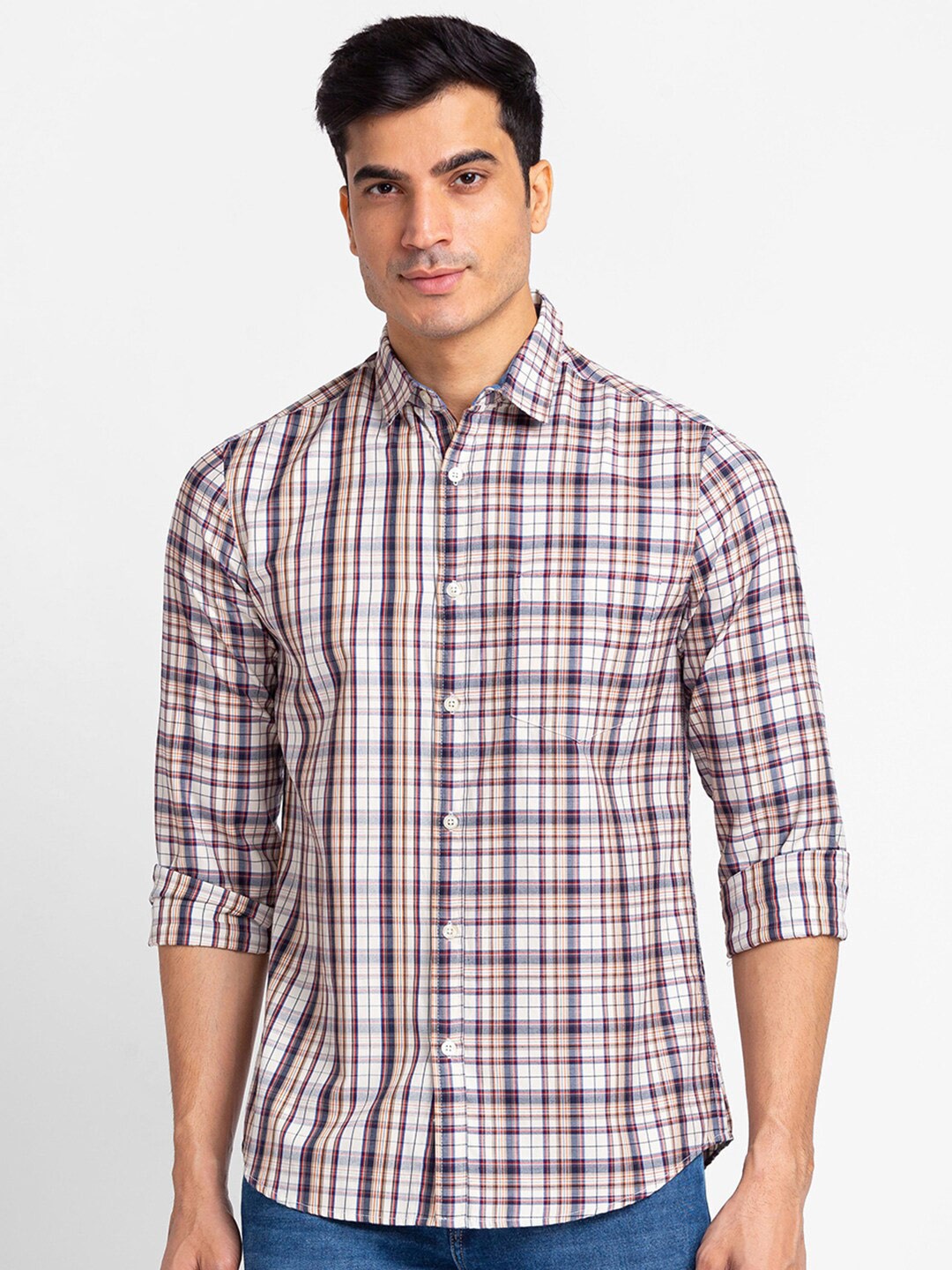

Globus Men Tartan Checked Pure Cotton Casual Shirt, White