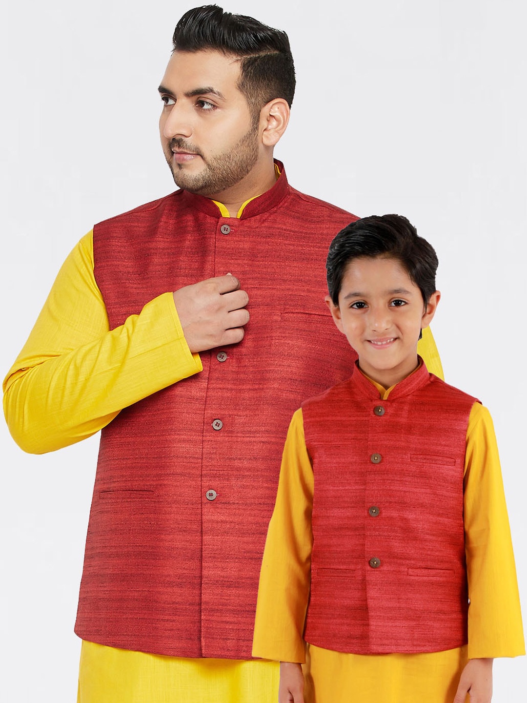 

VASTRAMAY Men Maroon Woven-Design Nehru Jacket