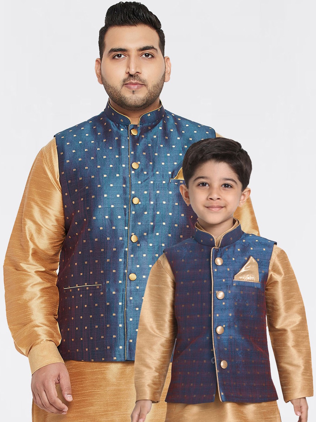 

VASTRAMAY Men Blue Woven Design Nehru Jacket