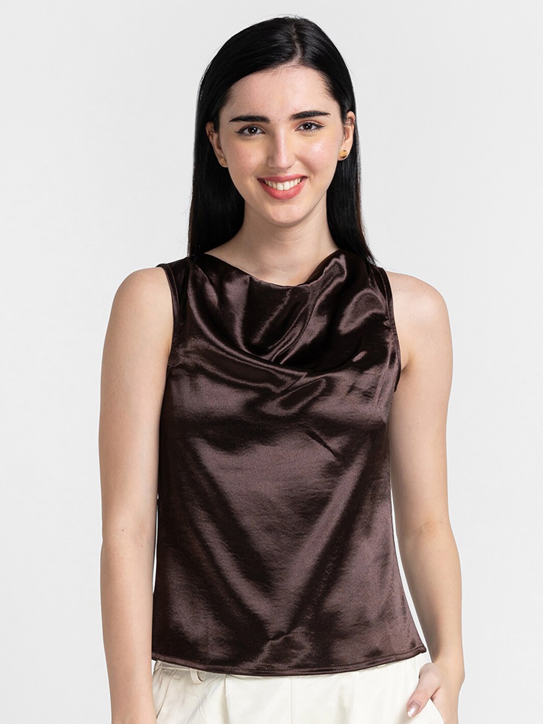 

Globus Women Brown Cowl Neck Top