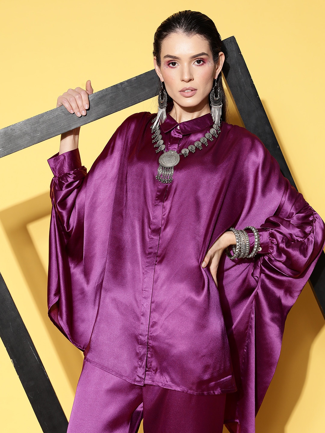 

Sangria Women Bright Purple Satin Co-Ord Set