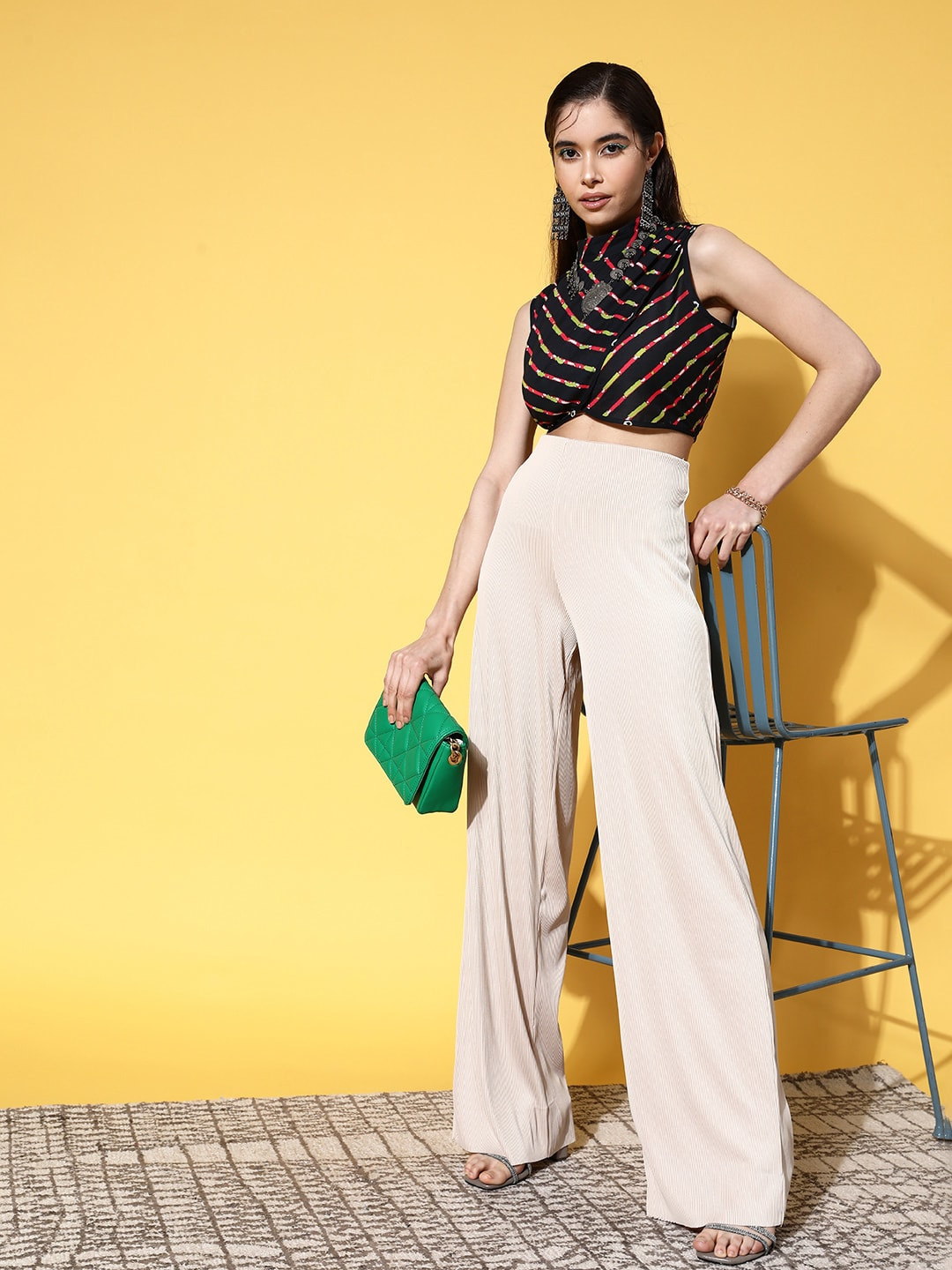 

Sangria Striped Layered Crop Top, Black