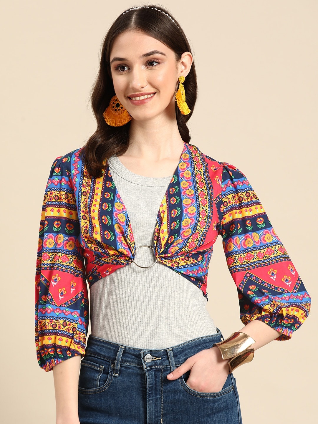 

Sangria Floral Print Crop Top, Navy blue