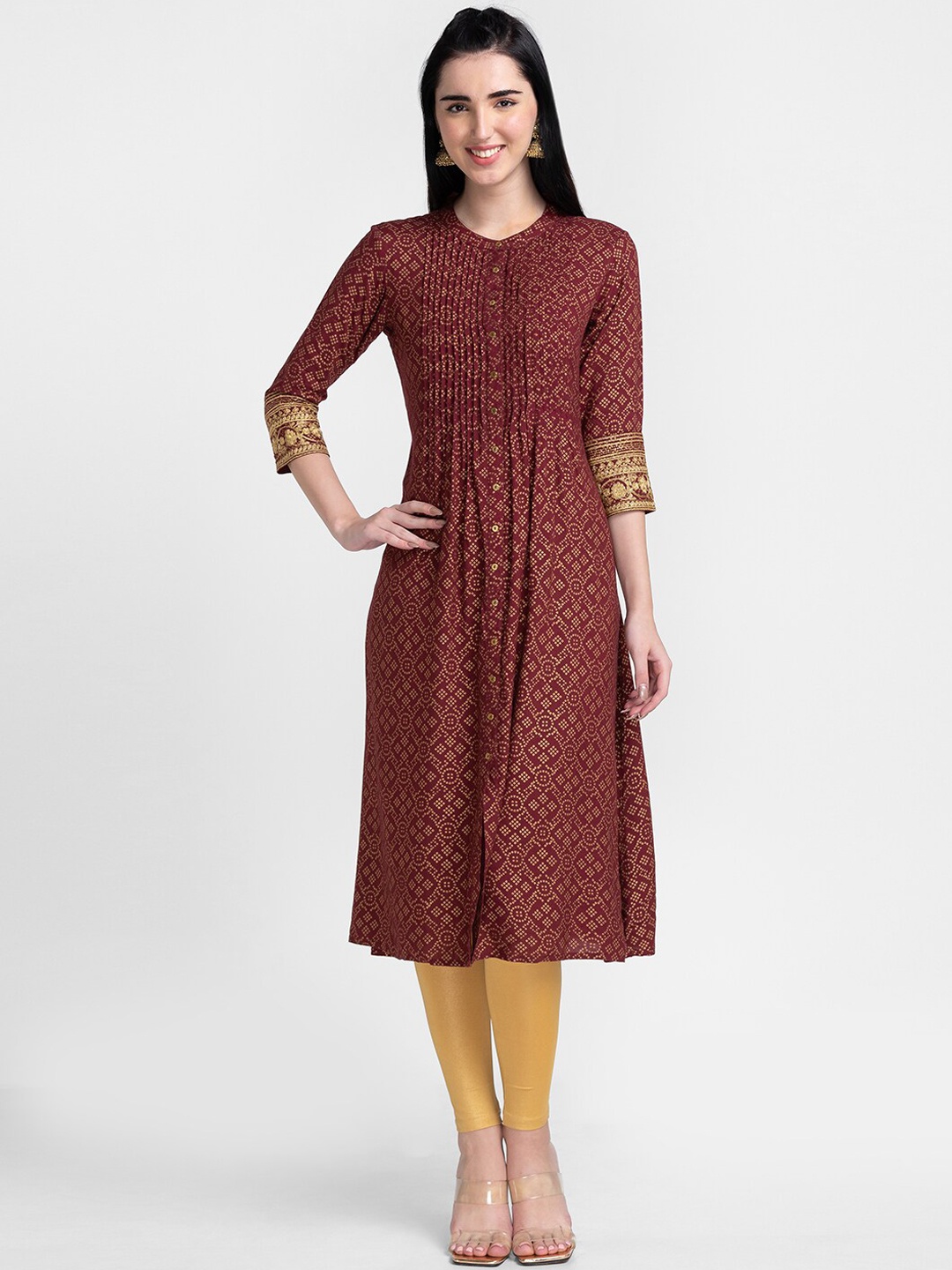 

Globus Women Maroon Chevron Kurta