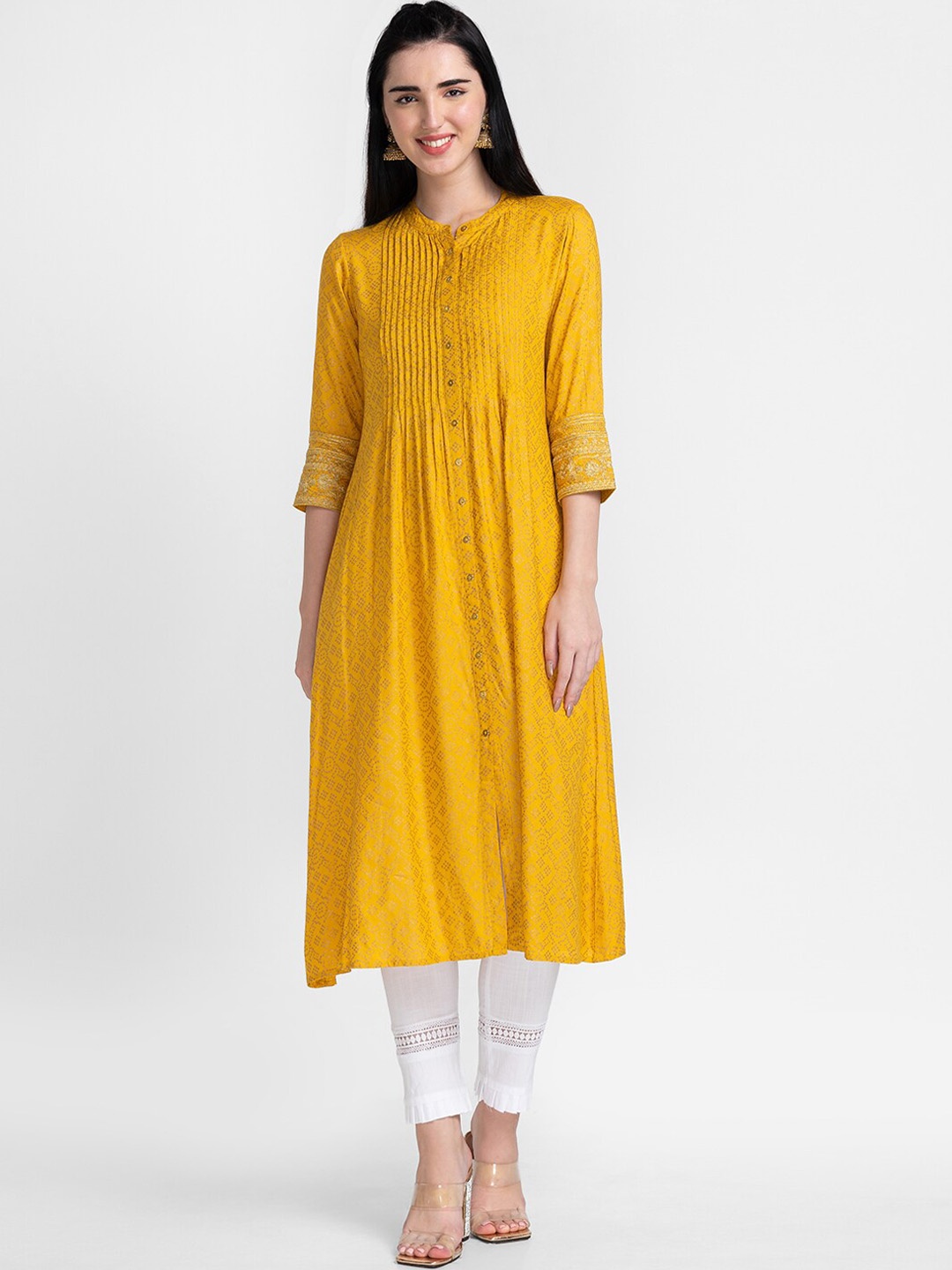 

Globus Women Mustard Yellow Bandhani Printed Kurta