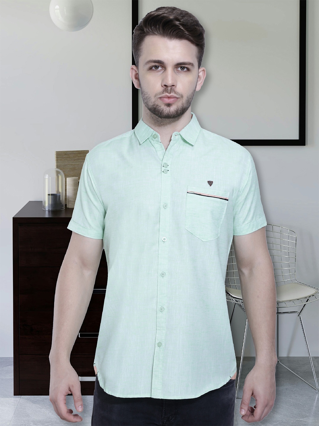 

Kuons Avenue Men Green Smart Slim Fit Cotton Casual Shirt