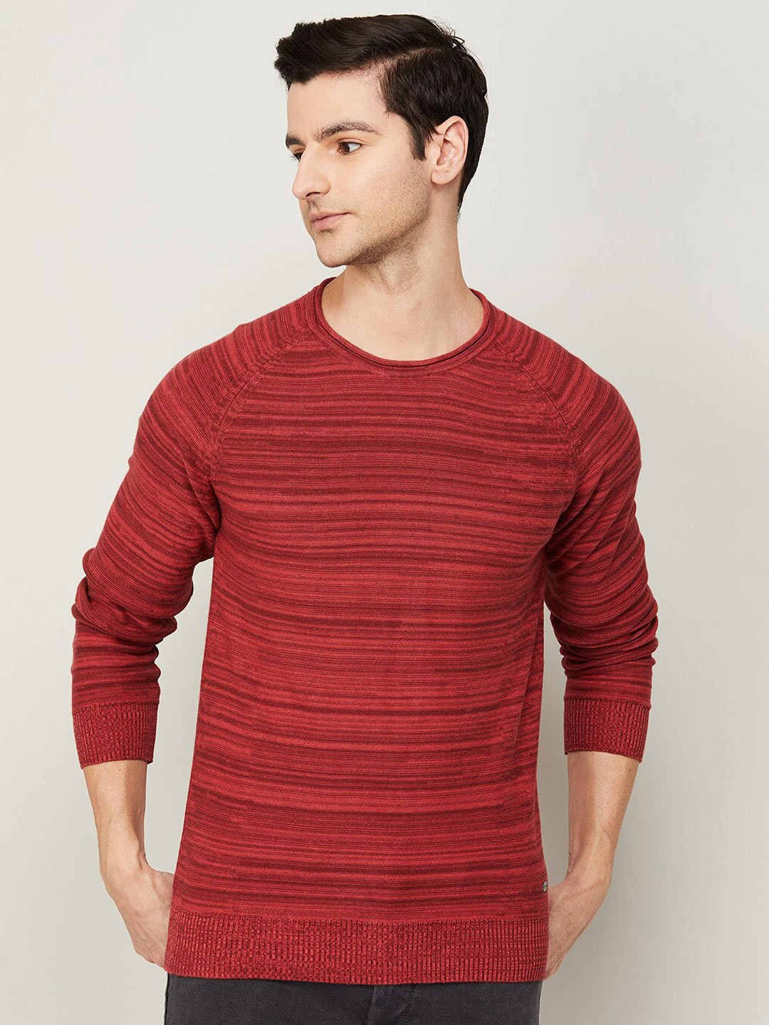 

Fame Forever by Lifestyle Men Red Striped Cotton Sweatshirt