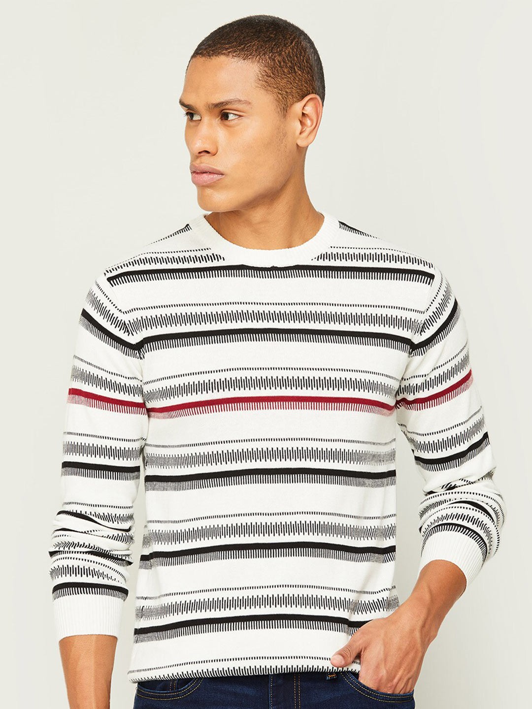 

Forca Men White Striped Cotton Sweatshirt
