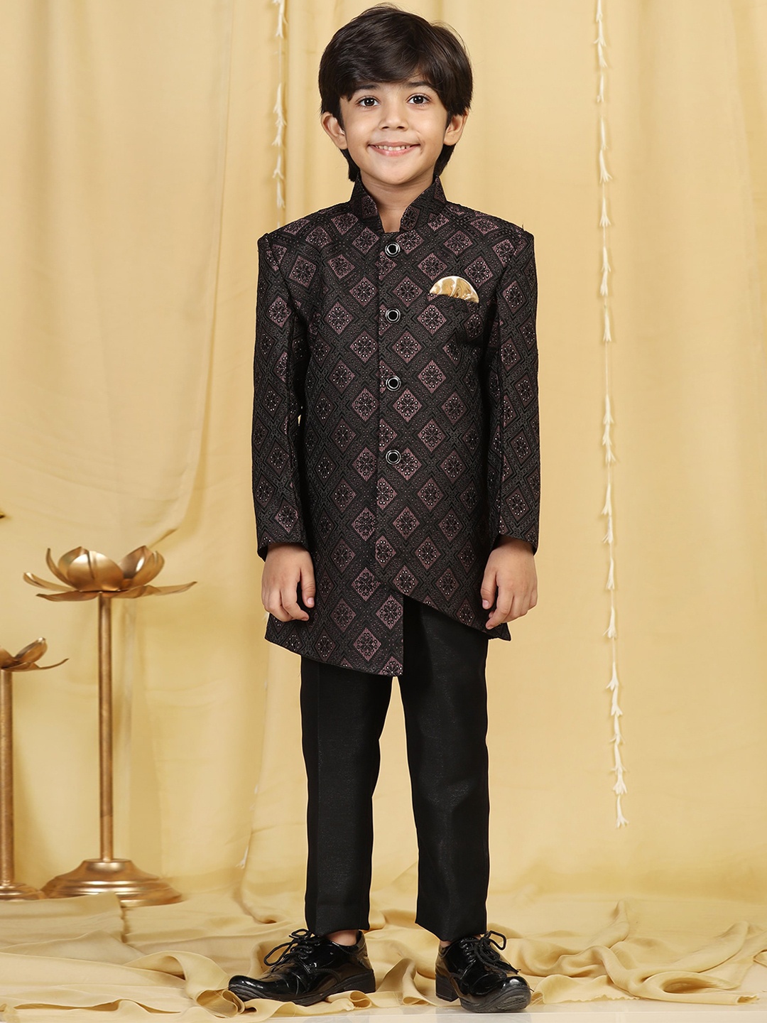 

Aj DEZInES Boys Black Embroidered Sherwani With Trouser