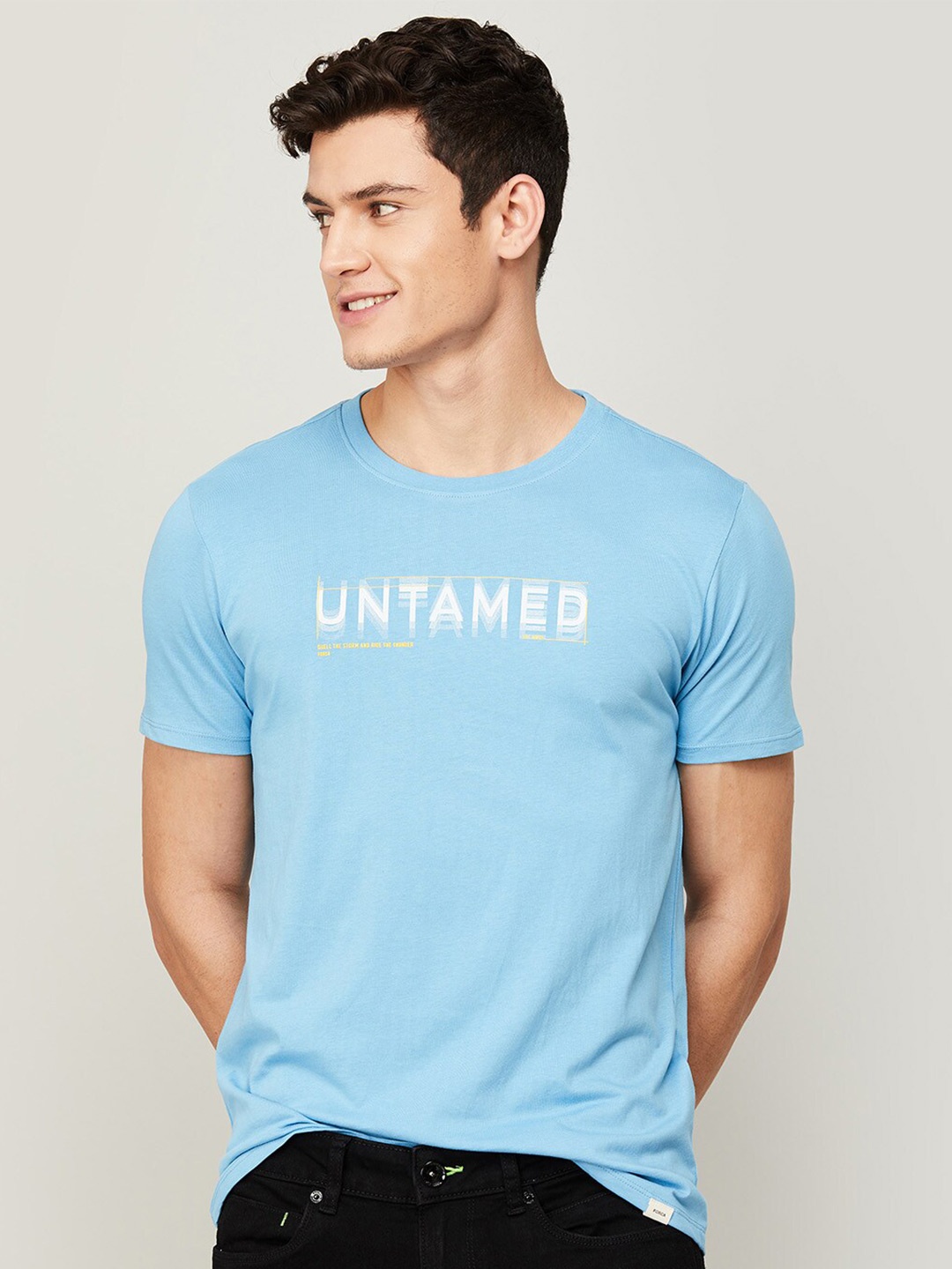 

Forca Men Blue Typography Printed T-shirt