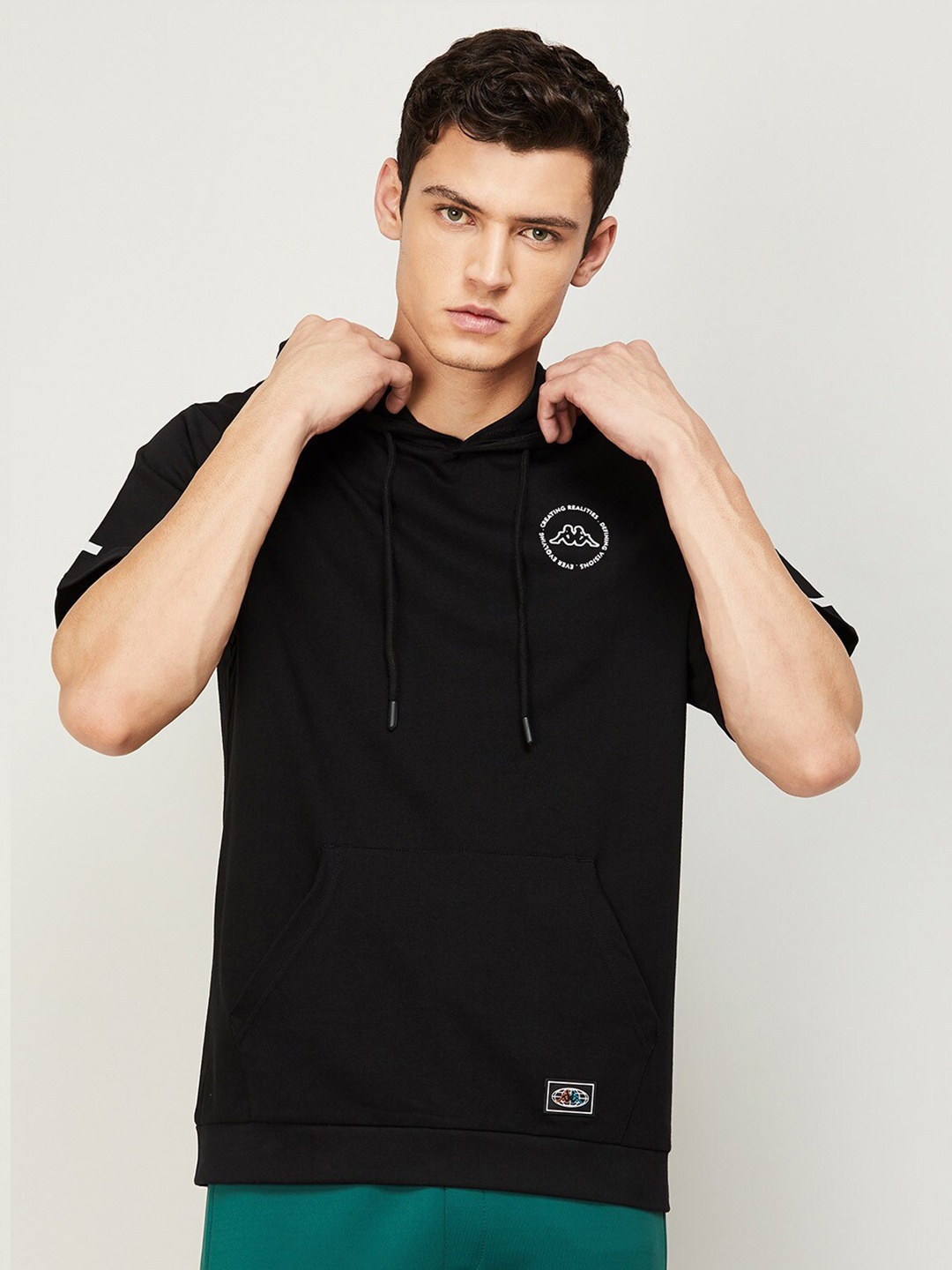 

Kappa Men Black Printed Hooded Cotton Sweatshirt