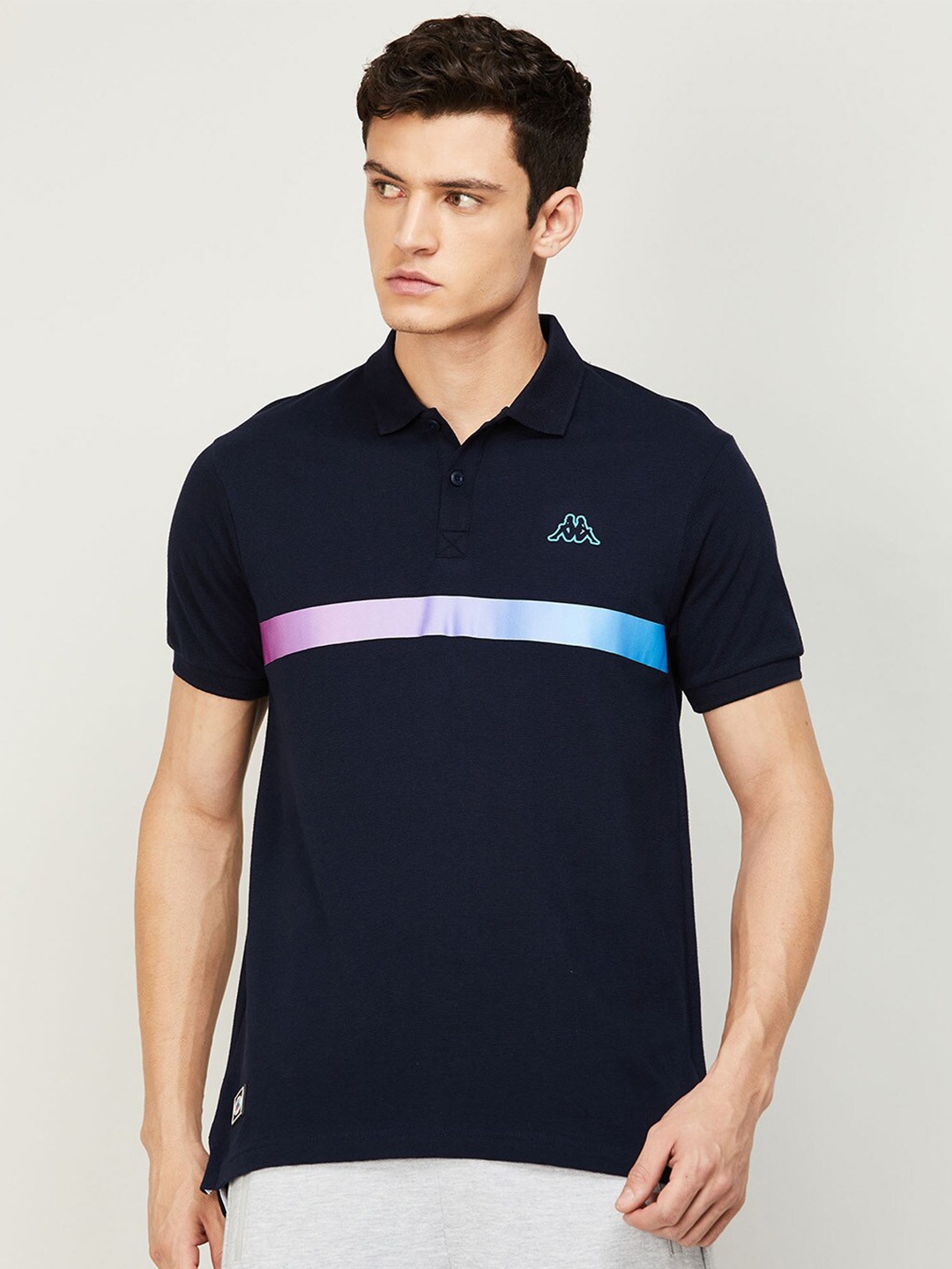

Kappa Men Navy Blue Striped Polo Collar Cotton T-shirt