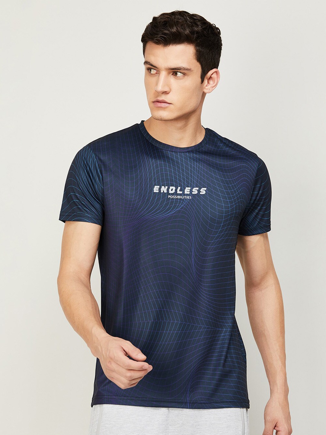 

Kappa Men Black & Navy Blue Typography Printed T-shirt