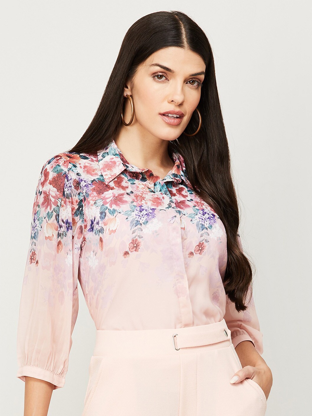 

CODE by Lifestyle Women Pink & Green Floral Print Shirt Style Top