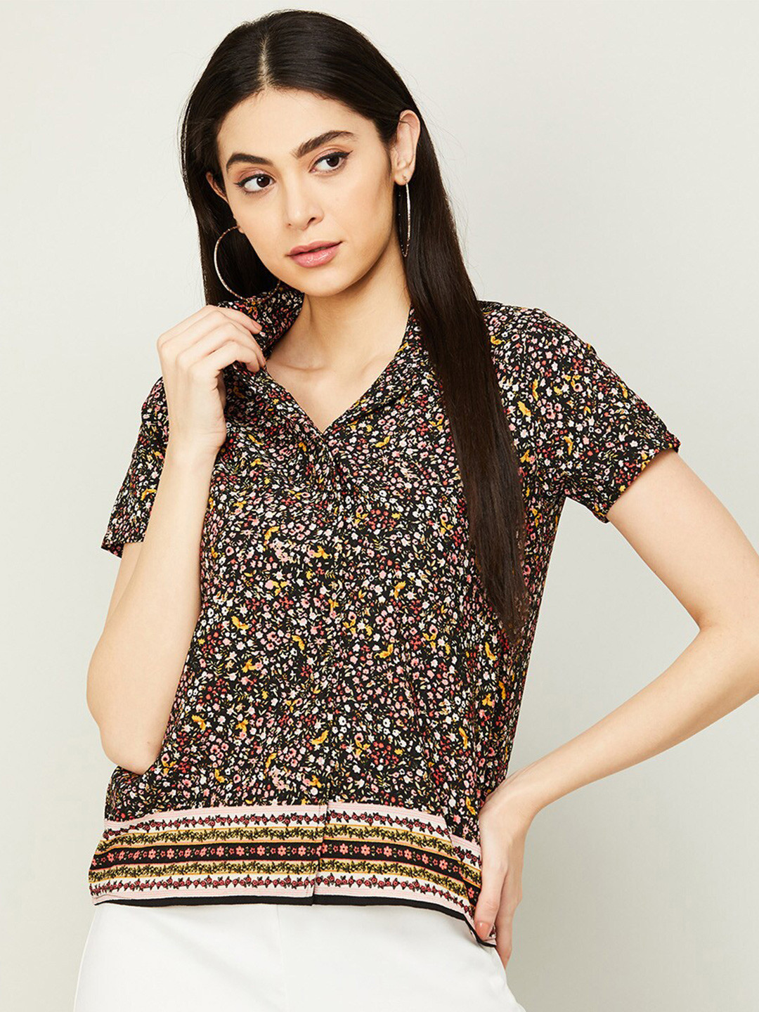 

Fame Forever by Lifestyle Brown Print Shirt Style Top