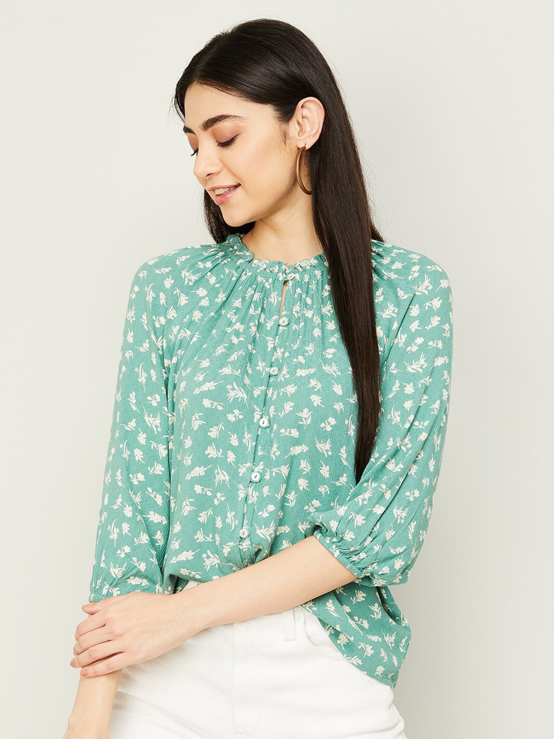 

Fame Forever by Lifestyle Green Floral Print Top