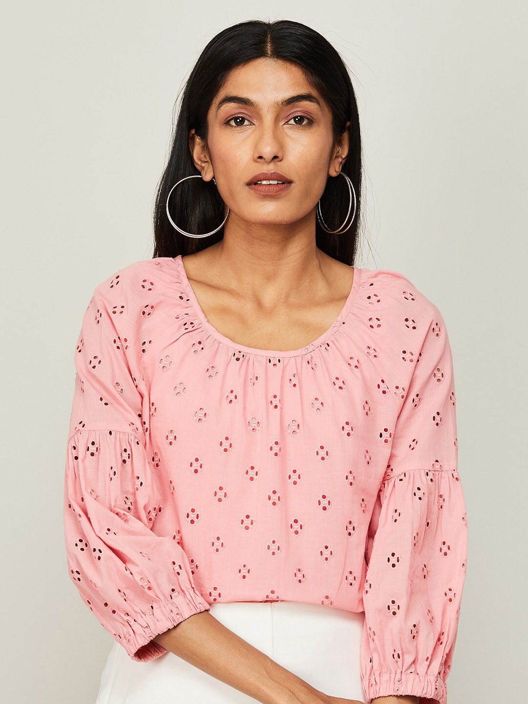 

Fame Forever by Lifestyle Coral Floral Schiffli Pure Cotton Top