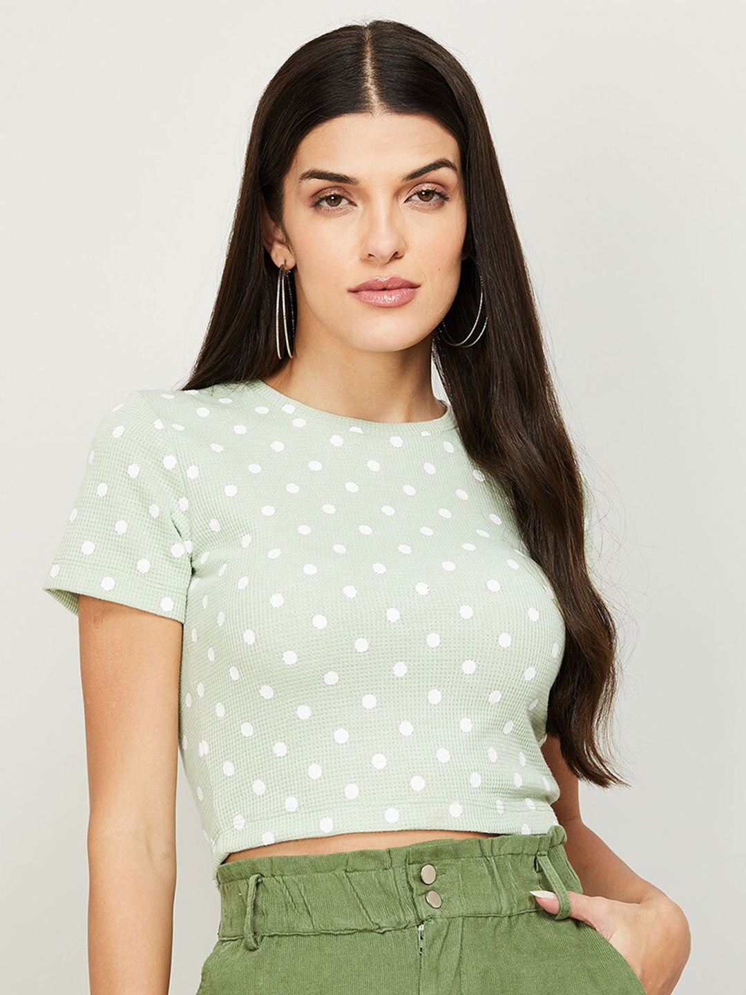 

Ginger by Lifestyle Blue & White Polka Dot Print Crop Top