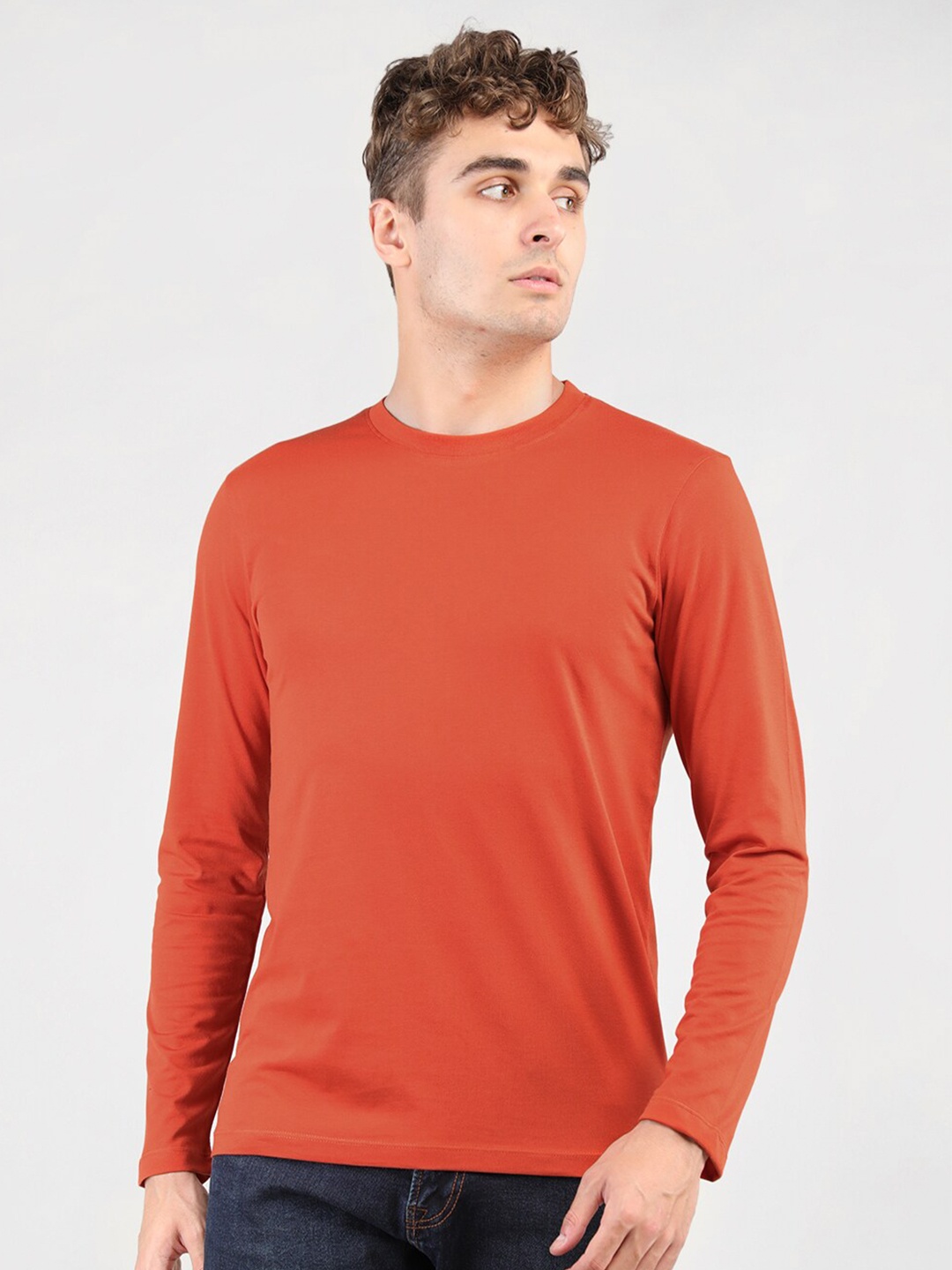 

Plagg Men Rust Solid Cotton T-shirt
