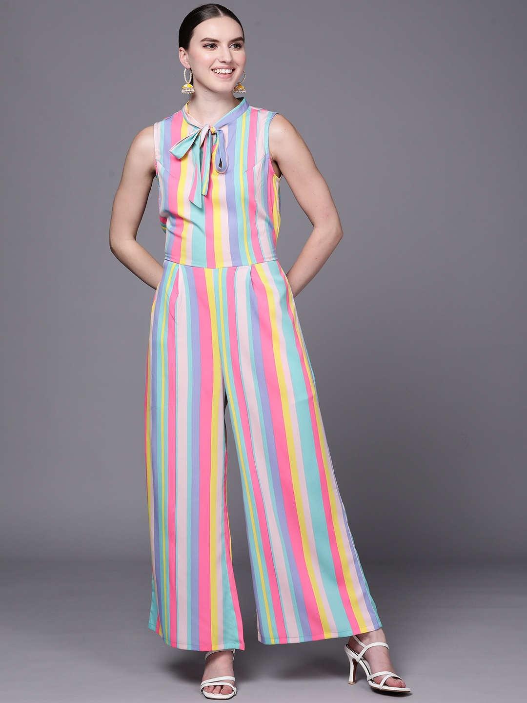 

Ahalyaa Multicoloured Striped Basic Jumpsuit, Multi