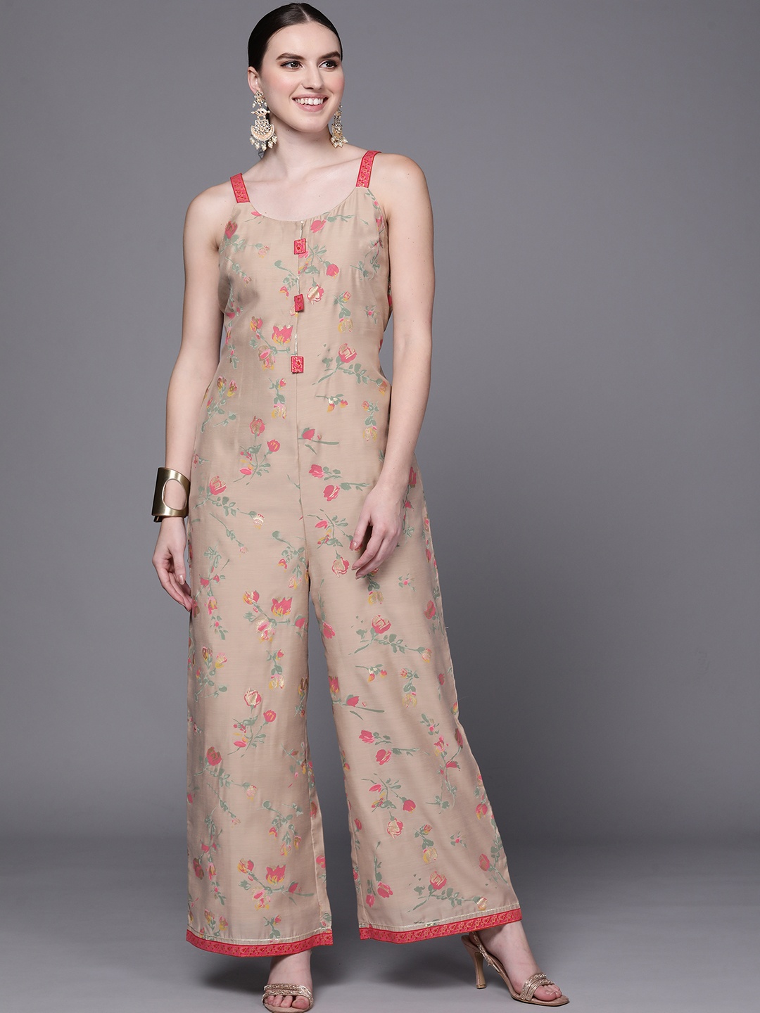 

Ahalyaa Women Tan Printed Basic Jumpsuit