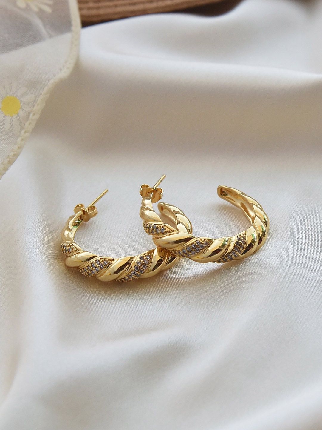 

Klissaa Gold-Toned Contemporary Half Hoop Earrings