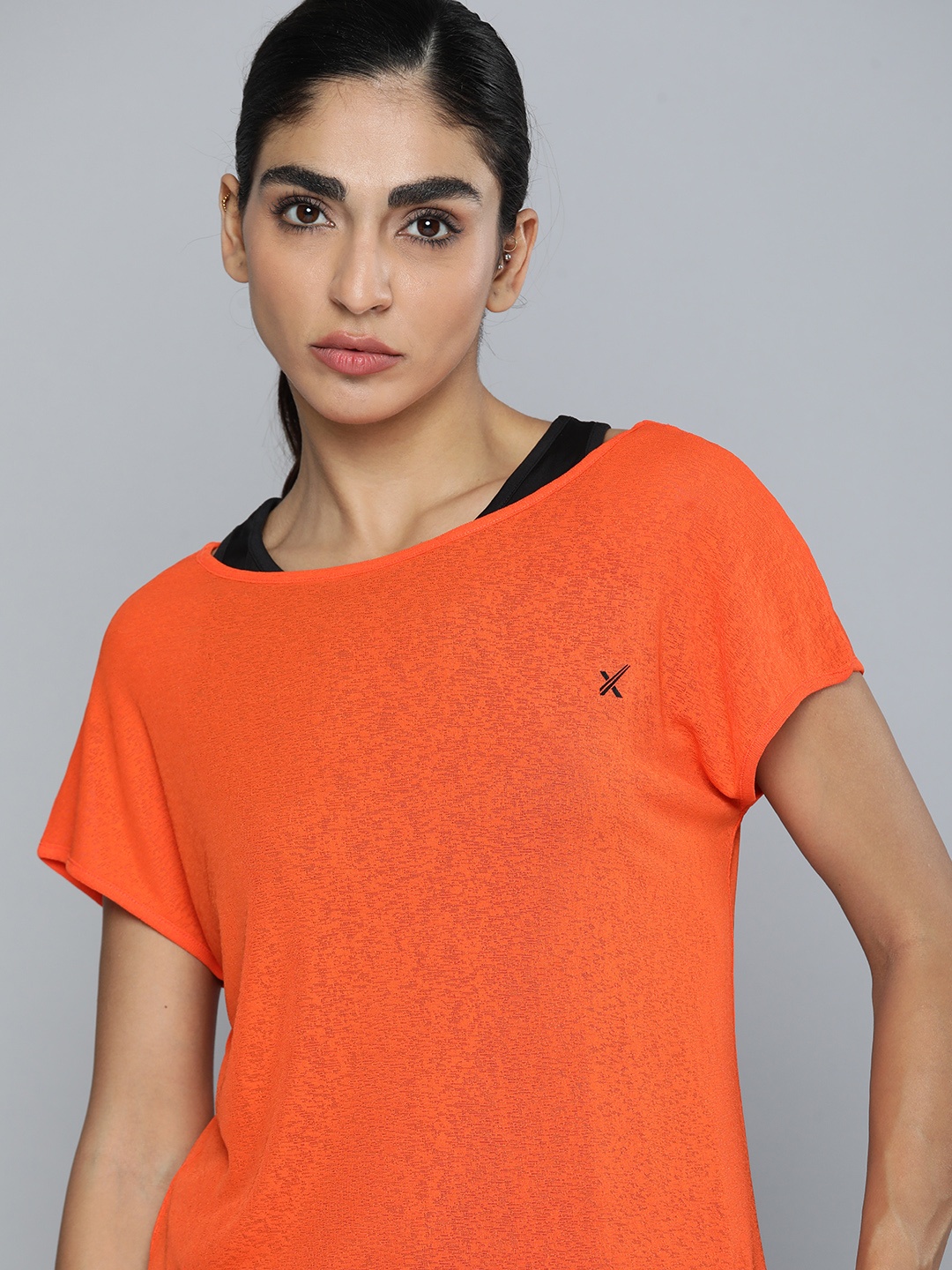 

HRX by Hrithik Roshan Women Orange & Black Pack of 2 Rapid-Dry Training T-shirts