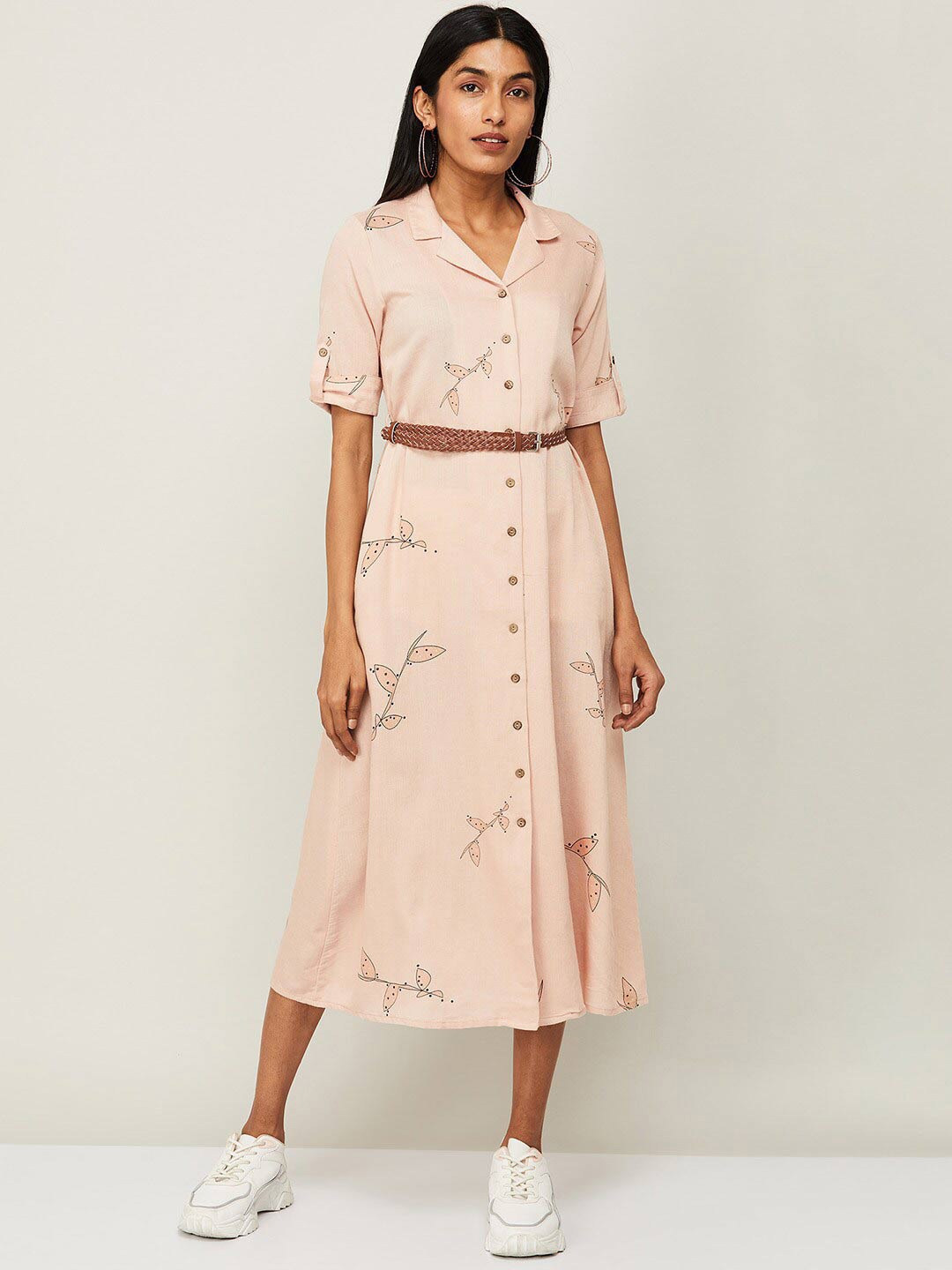 

Colour Me by Melange Women Peach Printed Shirt Midi Dress
