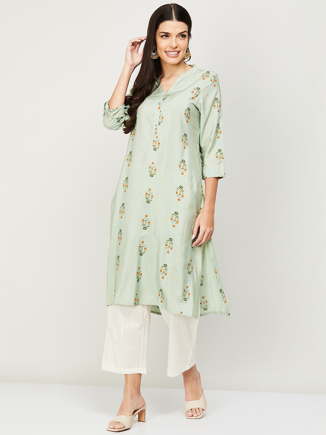 

Melange by Lifestyle Women Green Ethnic Motifs Printed Kurta