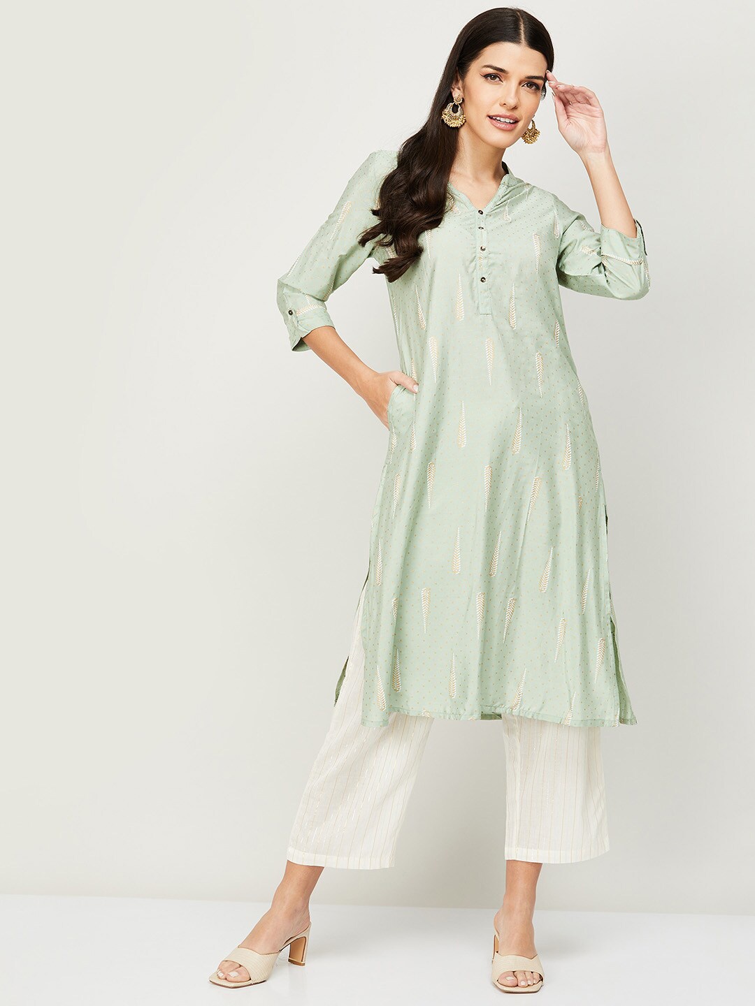 

Melange by Lifestyle Women Green Ethnic Motifs Printed Kurta