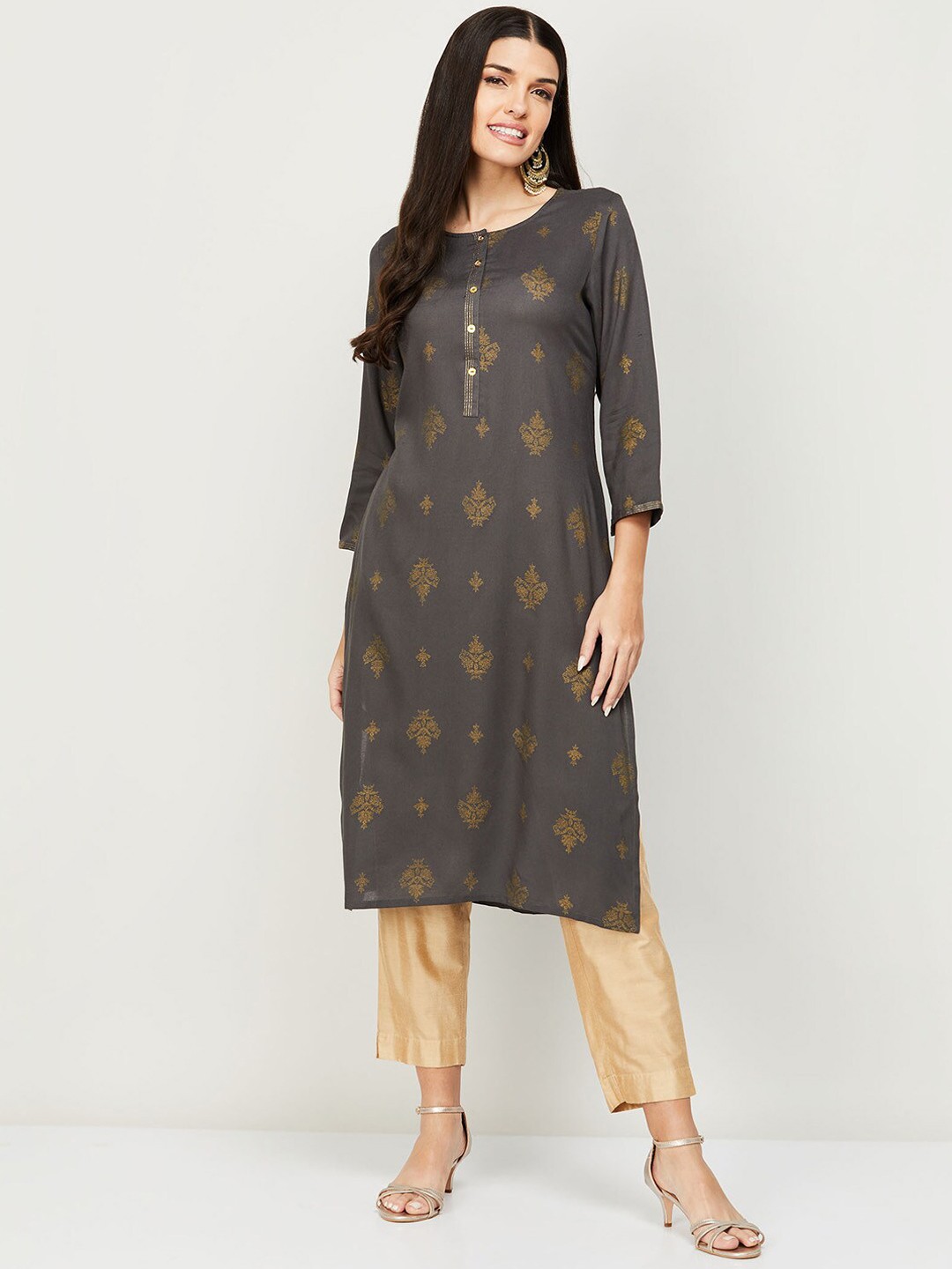 

Melange by Lifestyle Women Grey Ethnic Motifs Printed Kurta