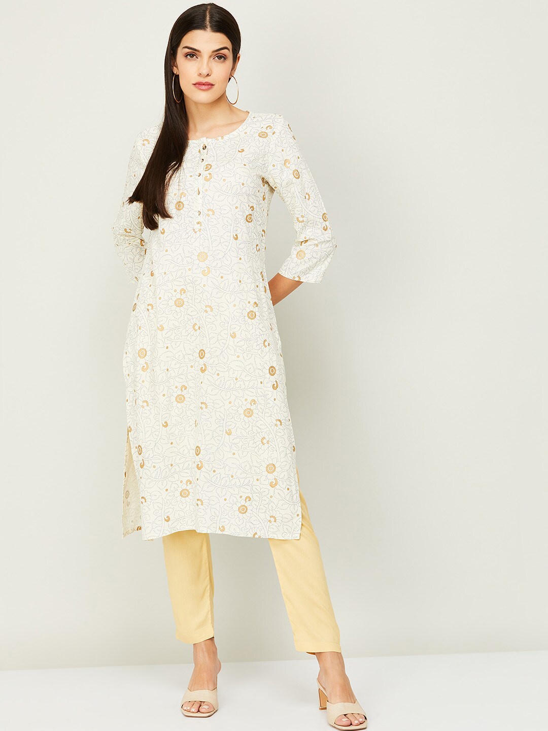 

Melange by Lifestyle Women Beige Floral Printed Kurta