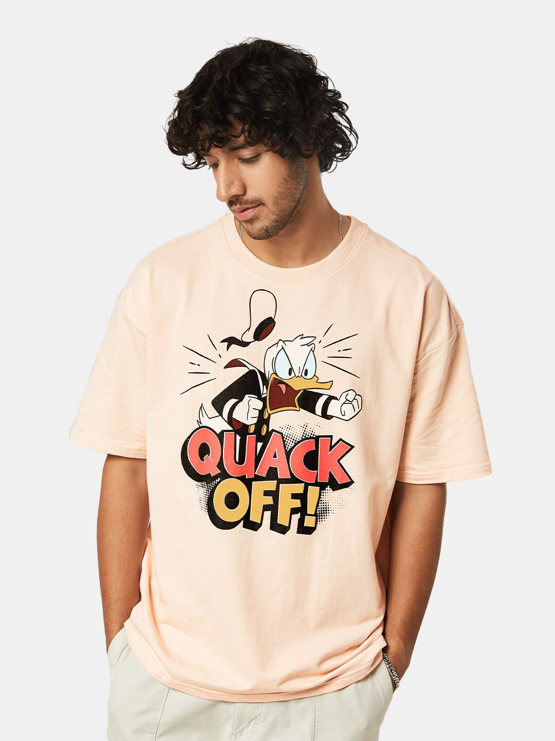 

The Souled Store Men Nude Donald Duck Printed Cotton Oversized T-Shirt