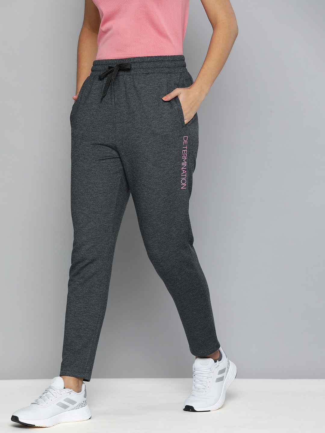 

HRX By Hrithik Roshan Women Charcoal Typography Print Training Track Pants