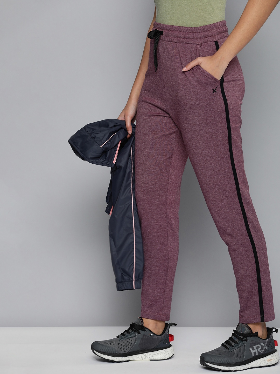 

HRX By Hrithik Roshan Women Fig Heather Striped Track Pants, Burgundy