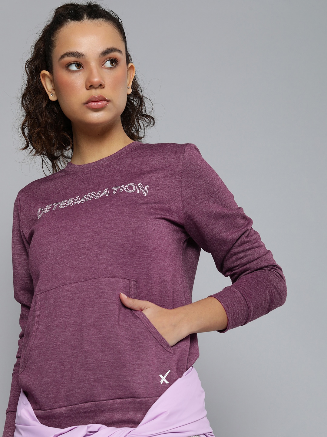 HRX by Hrithik Roshan Women Burgundy Typography Printed Sweatshirt