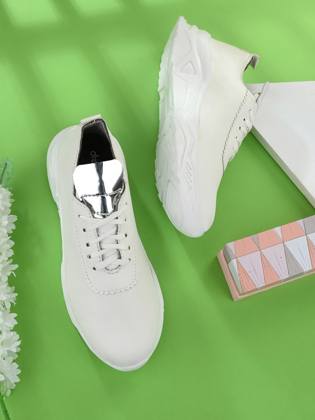 

DressBerry Women White Synthetic Lace-up Sneakers