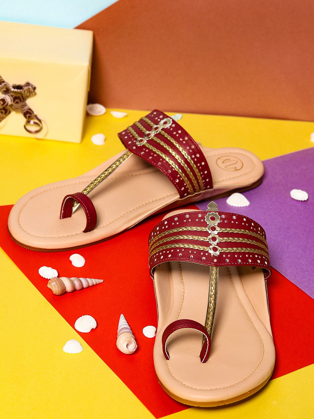 

NR By Nidhi Rathi Women Maroon Embellished Ethnic Open Toe Flats