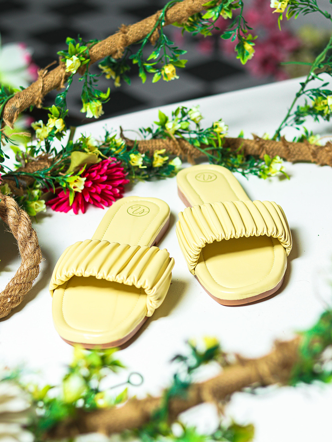 

NR By Nidhi Rathi Women Yellow Textured Open Toe Flats