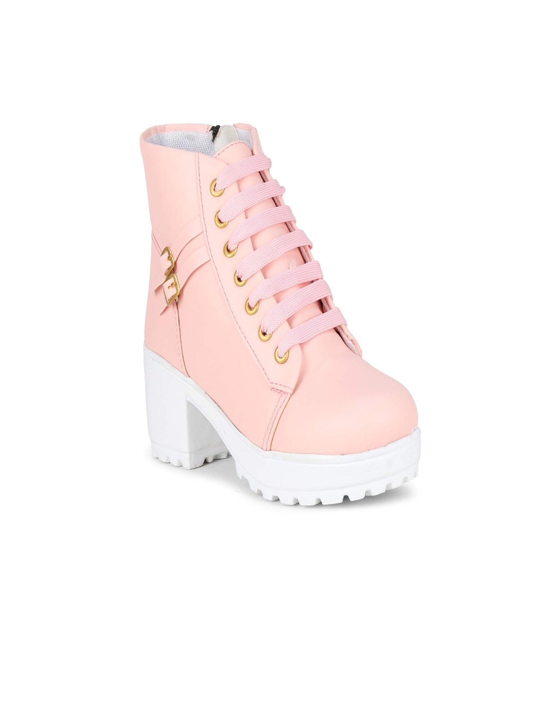 

HASTEN Women Pink Solid Mid Top Ankle Regular Boots