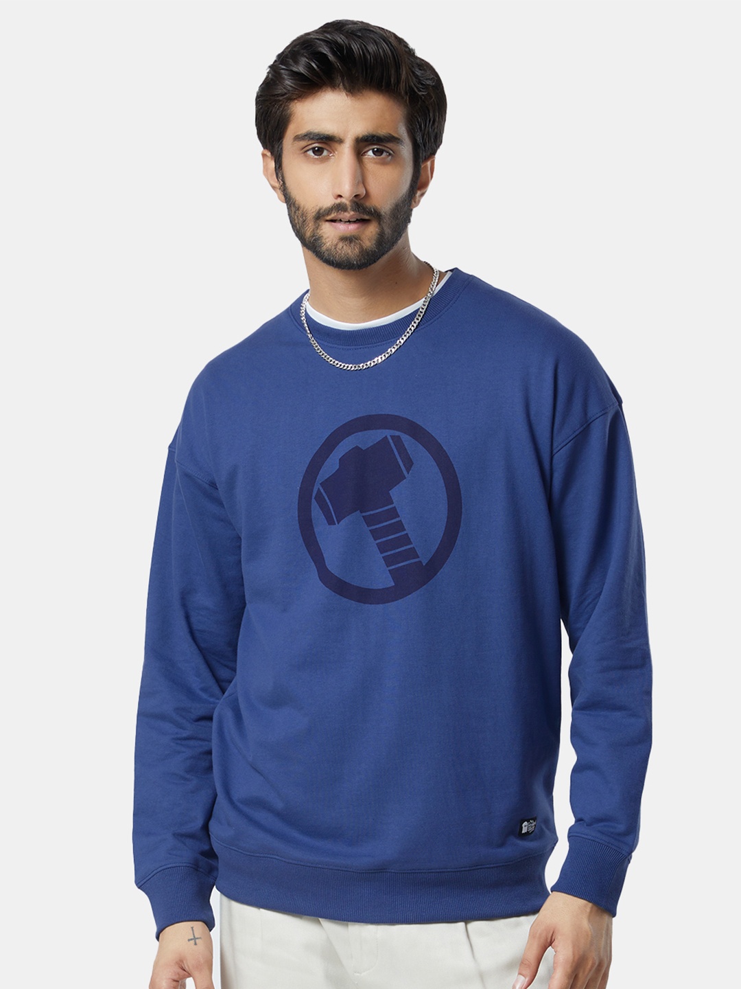 

The Souled Store Thor Hammer Power Printed Pure Cotton Oversized Sweatshirt, Blue