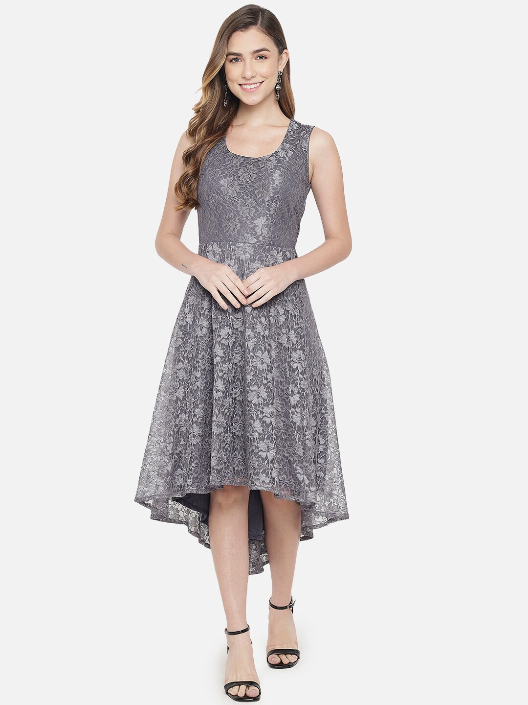 

Just Wow Women Grey Lace Midi Dress