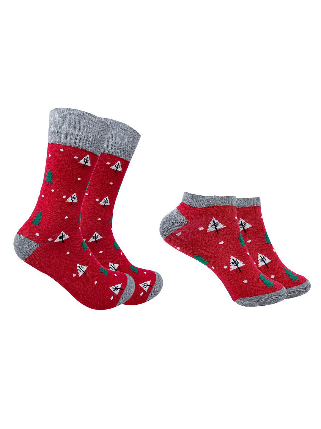 

Mint & Oak Pack of 2 Red & Grey Patterned Cotton Socks