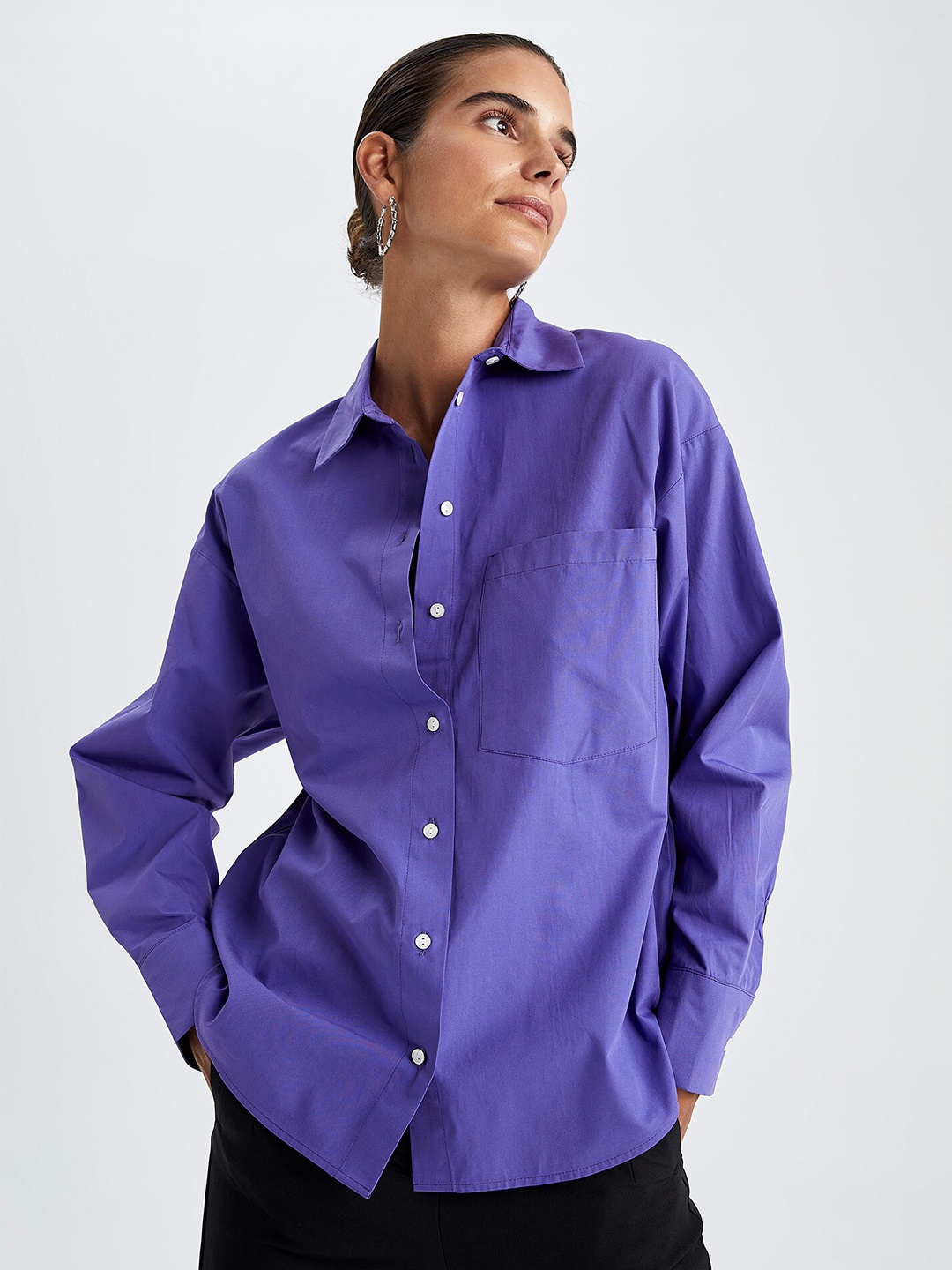 

DeFacto Women Purple Pure Cotton Casual Shirt