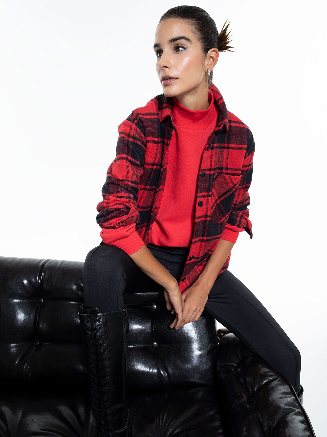 

DeFacto Women Red Tartan Checked Casual Shirt
