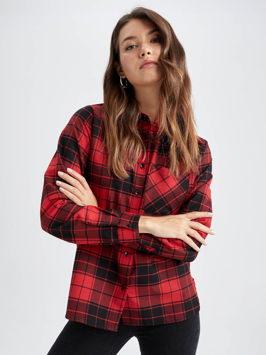 

DeFacto Women Red Tartan Checked Casual Shirt